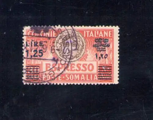 1940 Somalia, Espresso, Nr. 8, Lire 1,25 von 30 geküsst, rot und braun, GEBRAUCHT - Historisches Zertifikat Alberto Diena