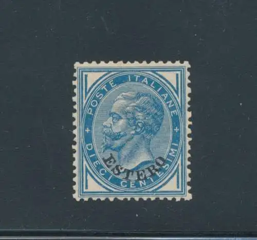 1878-79 Levante - Allgemeine Emissionen - Bildnis von Vittorio Emanuele II mit AUSLÄNDISCHER Überdruck, 10 Cent Blau, MLH * - signiert A. Diena