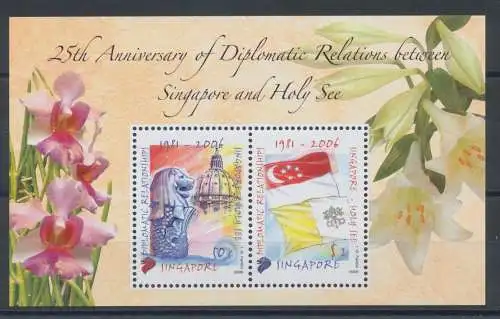 2006 Singapur, 25. Jahrestag zwischen dem Heiligen Stuhl und Singapur, Gemeinsame Ausgabe mit Nr. 1434/35, Blatt, postfrisch**