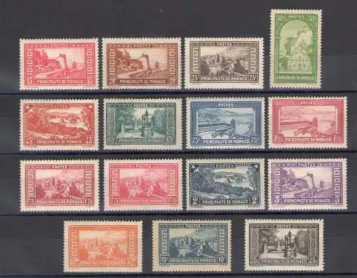 1933-37 MONACO, Nr. 119/134, Verschiedene Ansichten, 17 Val., MLH* - Sehr leichte Zungenspur