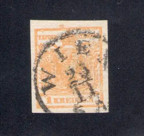 1850-54 Österreich - Kaiserreich, Bizepsadler, Nr. 1a - 1 Kreuzer orange, signiert / signiert Ferchenbauer - Große Margen