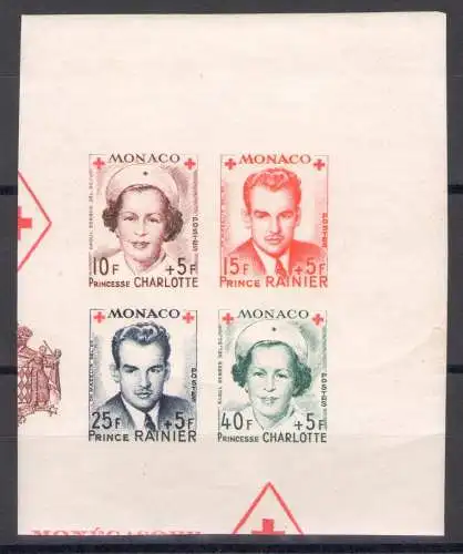 1949 MONACO - Pro Rotes Kreuz, ungezahnter Viererblock, Nr. 334/37, postfrisch**