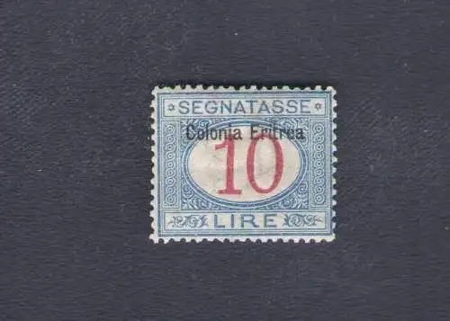 1903 ERITREA, Schilder Nr. 11, Eritreische Kolonie oben, 10 Lire Blau und Karmin, mnh** - Ausgezeichnete Zentrierung - Sorani-Zertifikat + Flaschen
