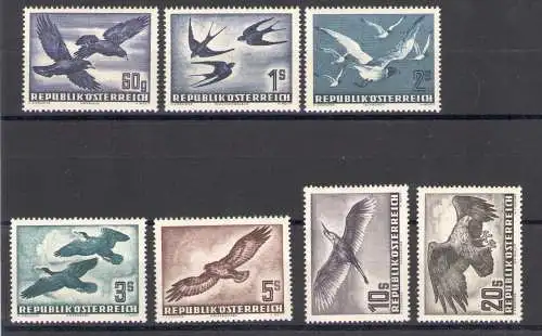 1950-53 ÖSTERREICH - LUFTPOST, Vögel im Flug, A54/A60, 7 mnh-Werte**