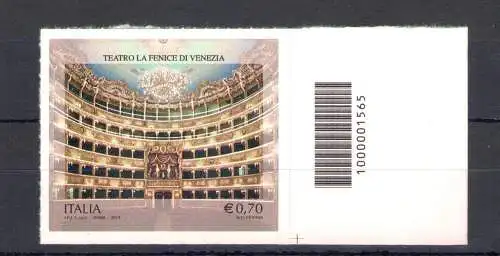 2013 Italienische Republik, Teatro Phönice - ungezahnt - nicht gestanzt, Nr. 3496A, MNH** - Barcode