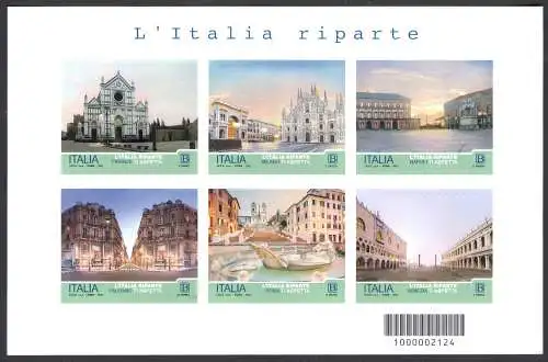 2021 Italien - Republik, Tourismus - Italien kehrt zurück - Blatt - Neu, Auflage 45.000 Exemplare, postfrisch**