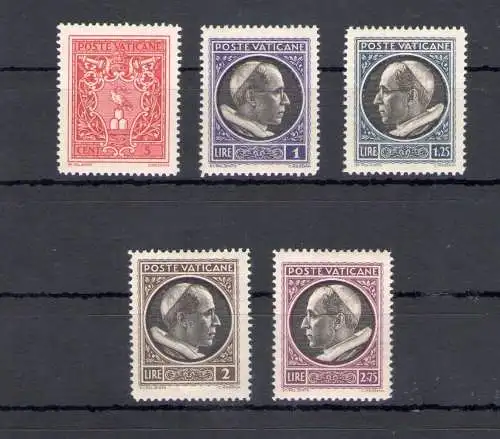 1940 Vatikan, Neue Briefmarken, Vollständiges Jahr, 5 Werte, postfrisch **