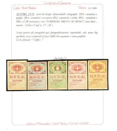 1870 ÖSTERREICH, Telegrafenmarken - Wiener Privatgesellschaft - ungezahnte komplette Serie Nr. 17/21 - MLH* - Kaffee zertifiziert