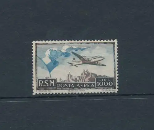 1951 SAN MARINO - Luftpost, Nr. 99, Flugzeugflagge und Ansicht, postfrisch **