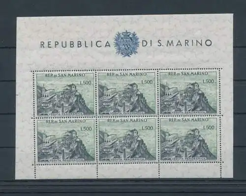 1958 SAN MARINO, Blatt mit Panoramablick, BF 18 - Einige Papierquinschungen - postfrisch** Zertifikat Philatelia De Simoni