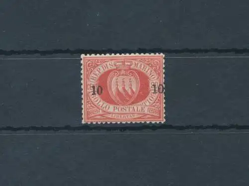 1892 SAN MARINO, Nr. 11, 10 Cent auf 20 Cent rot - Garantiezertifikat Philatelia De Simoni - MNH**