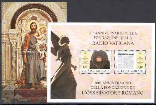 2021 Vatikan, Vollständiges Jahrgang 23 Werte + 5 Blätter + 1 Weihnachtsbuch, neue und perfekte Briefmarken - postfrisch **