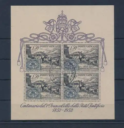 1952 Vatikan - BF Nr. 1, hundertjähriges Jubiläum der Briefmarke des Kirchenstaates, gebraucht