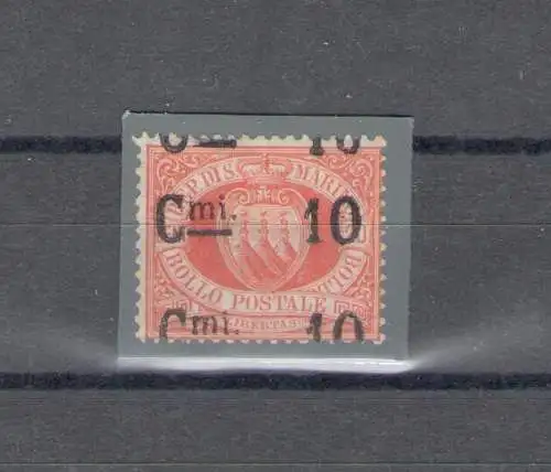 1892 SAN MARINO, Nr. 10, 10 Cent von 20 Cent rot - Dreifacher Druck - Cilio-Zertifikat - MLH * - Nicht katalogisiert