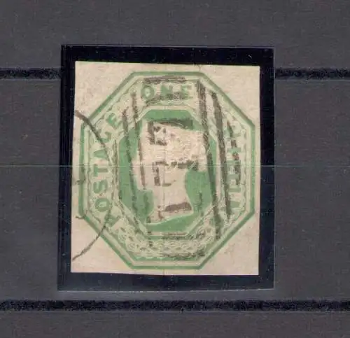 1847-54 GROSSBRITANNIEN, Stanley Gibbons Nr. 10, 1 Schilling, hellgrün, gebraucht - storniert