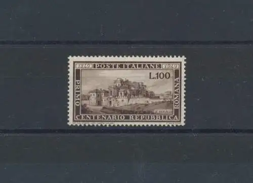 1949 Italien - Republik, Serie Römische Republik, 100 braune Lire, 1 Wert, neue Nr. 600, zentriert postfrisch **