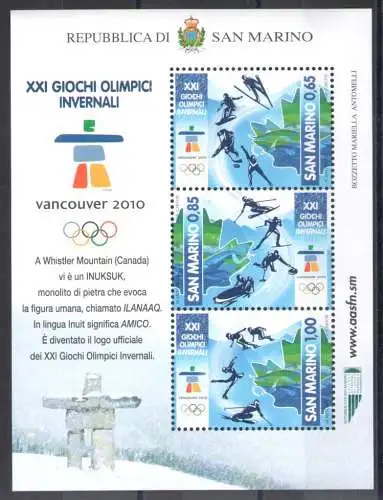 2010 San Marino, Vancouver Olympische Winterspiele, BF 105 - MNH**