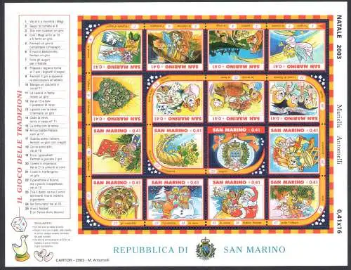 2003 San Marino, Weihnachten - Gänsespiel, BF 83 - POSTFRISCH**