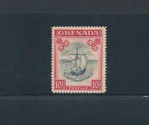 1938-50 Grenada, Stanley Gibbons Nr. 163b, 10 Schilling Slate Blue and Bright Carminio - Perforiert 14 - 1 Wert - MNH** - Selten