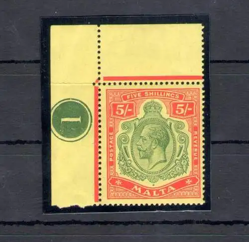 1914-21 MALTA, Stanley Gibbons Nr. 88, 5 Scellini grün und rot gelb - postfrisch **
