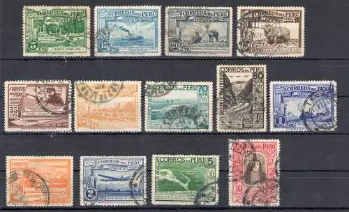 1936-37 Peru - Luftpost - Yvert Nr. 16/28 - Gewöhnliche Serie - 13 Werte - Gebraucht