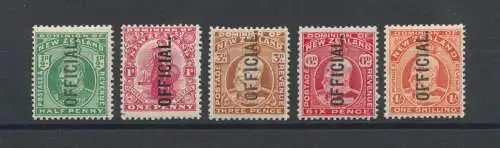 1910-16 NEUSEELAND - Stanley Gibbons Nr. O73/O77 - Officia Stamps Overprint Official - 5-Werte-Serie - MH*