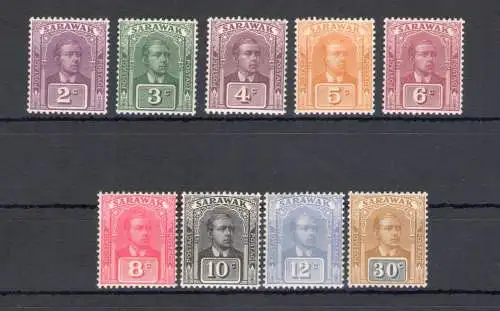1922-23 SARAWAK - Stanley Gibbons Nr. 63/71 - Sir Charles Vyner Brooke - 9-Werte-Serie - MH*