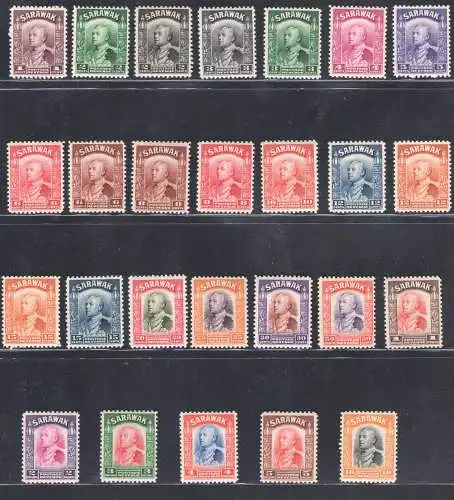 1934 SARAWAK - Stanley Gibbons n. 106/25 - Sir Charles Vyner Brooke - 26-Werte-Serie - postfrisch** - Hervorragende Qualität