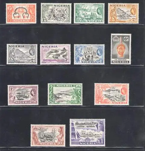 1953-58 Nigeria - Stanley Gibbons Nr. 69/80 - Serie von 13 Werten - MNH** - Hervorragende Qualität