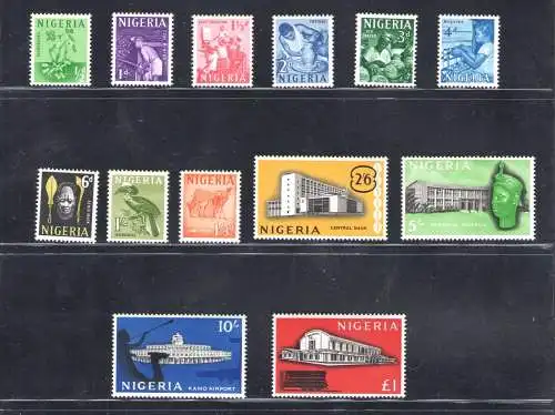 1961 Nigeria - Stanley Gibbons Nr. 89/101 - Reihe von 13 Werten - MNH** (1 Wert MH* Nr. 96)