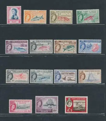 1957 Turks- und Caicosinseln - Stanley Gibbons Nr. 237/50+253 - Bildnis von Elisabeth II.,15 MNH-Werte**