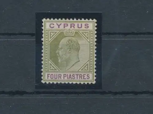 1902-04 Cipro, Stanley Gibbons Nr. 54 - 4 Piaster olivgrün und lila - MH*