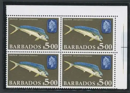 1966-69 BARBADOS, Stanley Gibbons n. 355a - Elisabeth II - 5 $ - Viererblock, postfrisch**