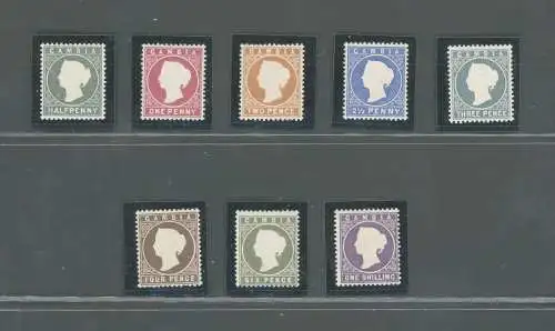 1886-93 Gambia - Stanley Gibbons Nr. 21-35 - Königin Victoria - Wasserzeichen Crown CA - 8 Werte - MH*