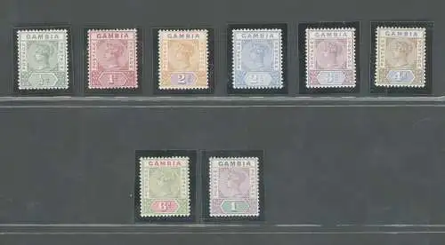 1898 Gambia - Stanley Gibbons Nr. 37-44 - Königin Victoria - Wasserzeichen Crown CA - 8 Werte - MH*