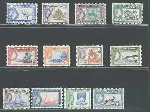 1956-62 Gilbert und Ellice Islands, Stanley Gibbons Nr. 64-75, 12-Werte-Serie, MLH*
