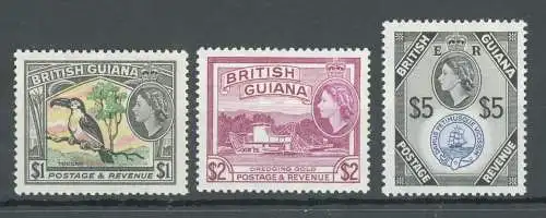 1954-63 British Guayana - Stanley Gibbons Nr. 343-44-45, 3 hohe Werte - postfrisch**