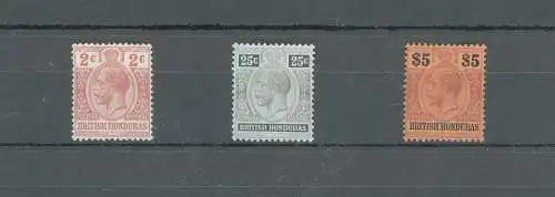 1913-21 BRITISH HONDURAS, Stanley Gibbons Nr. 101 - 109 - postfrisch** + 102 + 106 + 110 mh*