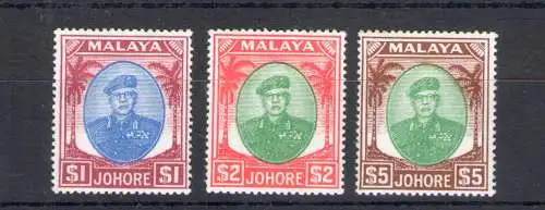 1949-55 Malaysische Staaten - Johore - Stanley Gibbons Nr. 145-146-147 - Sultan Sir Ibrahim - 1 $ - 2 $ - 5 $ - MH*