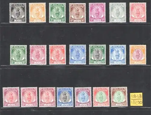1950-56 Malaysische Staaten, PENANG - Stanley Gibbons Nr. 128/148, 21 Wertereihe - postfrisch**