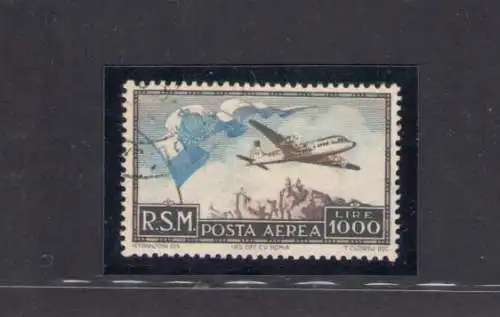 1951 SAN MARINO - Luftpost, Nr. 99, Flugzeugflagge und Ansicht, gebraucht