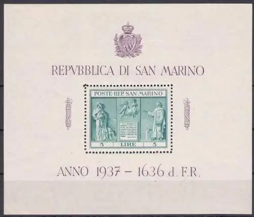 1937 SAN MARINO, Unabhängigkeit - Nr. 1 - Blatt - postfrisch**