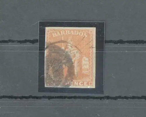 1858 BARBADOS, Stanley Gibbons Nr. 11a - 6d. tiefrosa rot GEBRAUCHT