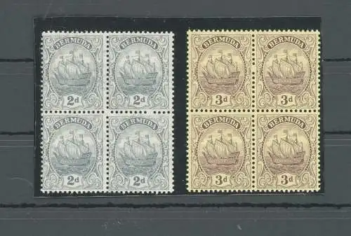 1910-25 BERMUDA, Stanley Gibbons Nr. 47-49 - 2d. grau - 3D. lila - Viererblock - postfrisch**
