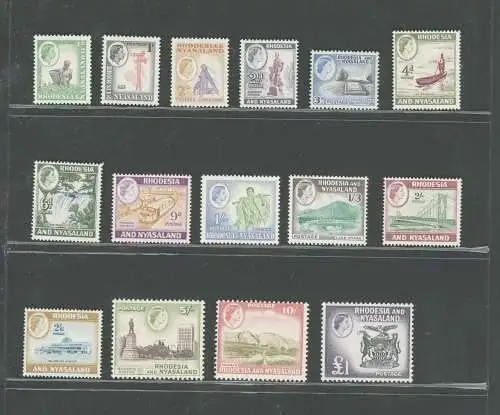 1959-62 Rhodesien und Nyasaland - Stanley Gibbons Nr. 18-31 - 15 Werte - postfrisch**