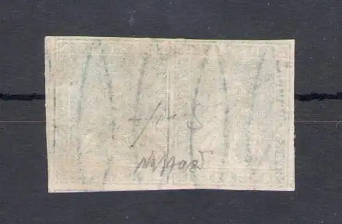 1857 TOSKANA, Nr. 14 - 4 verrückte grüne, filigran 2 Typ, GEBRAUCHTES PAAR, signiert Caffaz