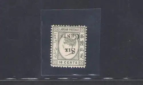 1892 LABUAN - North Borneo - Stanley Gibbson Nr. 50a - 6 Cent on 16 Cent - Kippdruckvorstufe - MH* - Martin Eichele Zertifikat