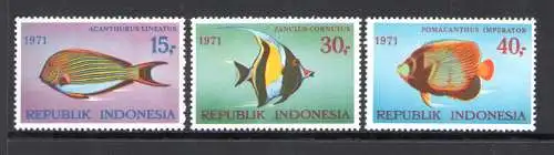 1971 INDONESIEN, Stanley Gibbons Nr. 1294-96 - Fische - postfrisch**