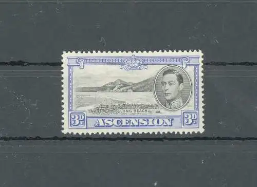 1938-53 ASCENSION, Stanley Gibbons Nr. 42 - 3D. schwarz und ultramarin - MH*