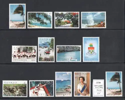 1991 CAYMAN ISLANDS, Yvert et Tellier n. 678-89+744 - Gewöhnliche Serie - Reihe von 13 Werten - postfrisch**